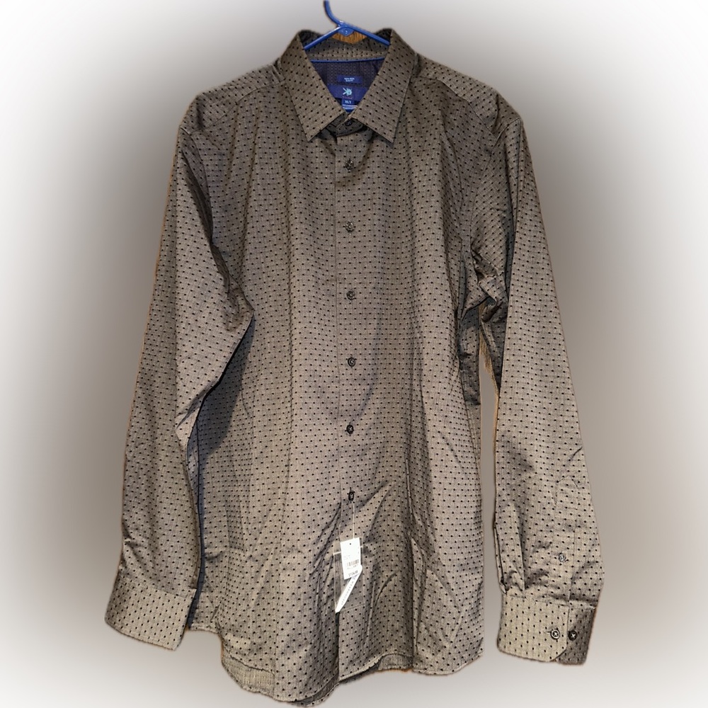 NWT - Egara Slim Fit Dress / Sport Shirt, Gray with Black Dots - XLT Tall